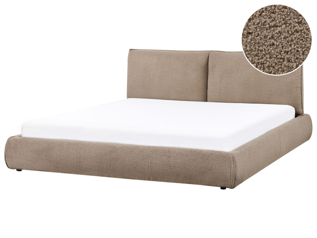 EU Super King Size Waterbed Taupe Boucle Upholstery 6ft Base with Thick Padded Headboard Footboard Modern Style Bedroom Beliani