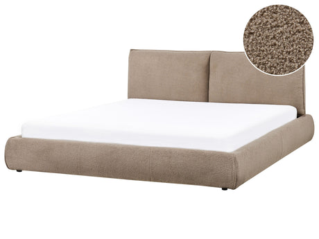 EU Super King Size Waterbed Taupe Boucle Upholstery 6ft Base with Thick Padded Headboard Footboard Modern Style Bedroom Beliani