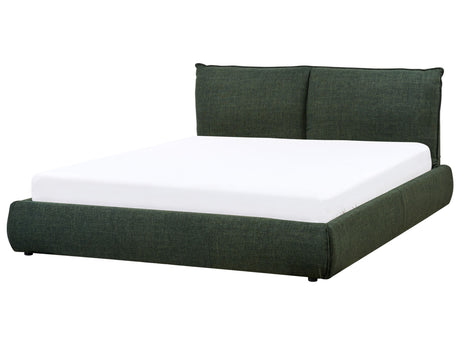 EU King Size Waterbed Dark Green Polyester Fabric Upholstery 5ft3 with Mattress with Thick Padded Headboard Footboard Classic Style Bedroom Beliani