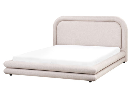 EU King Size Waterbed Taupe Fabric Upholstery 5ft3 Black Legs with Headboard and Slatted Bed Frame Bedroom Furniture Beliani