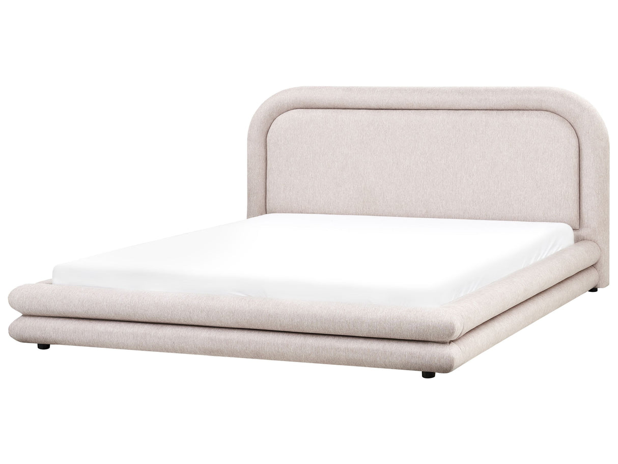 EU Super King Size Waterbed Taupe Fabric Upholstery 6ft Black Legs with Headboard and Slatted Bed Frame Bedroom Furniture Beliani