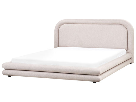 EU Super King Size Waterbed Taupe Fabric Upholstery 6ft Black Legs with Headboard and Slatted Bed Frame Bedroom Furniture Beliani