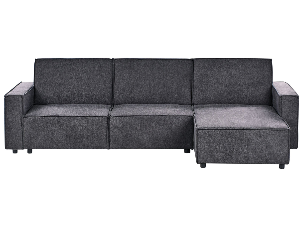 Corner Sofa Bed Graphite Grey Fabric Upholstered 3 Seater Left Hand L-Shaped Bed Beliani
