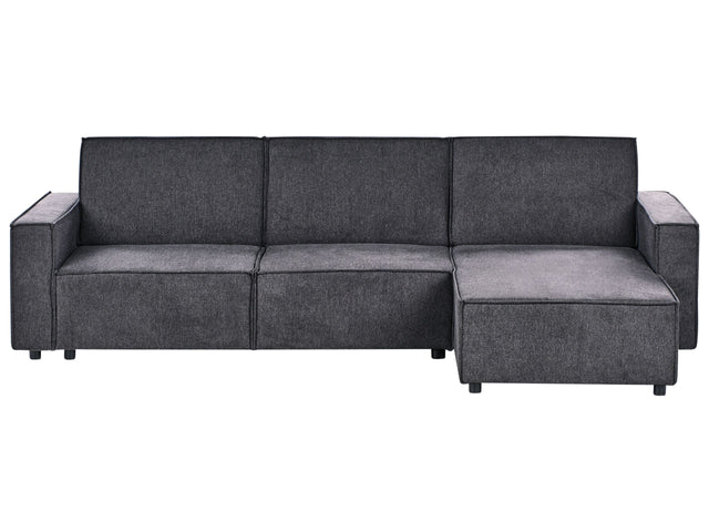 Corner Sofa Bed Graphite Grey Fabric Upholstered 3 Seater Left Hand L-Shaped Bed Beliani