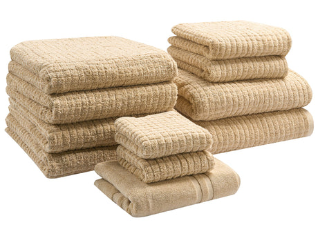 Set of 11 Towels Sand Beige Cotton Low Twist Guest Hand Bath Towel Bath Sheet and Bath Mat Beliani
