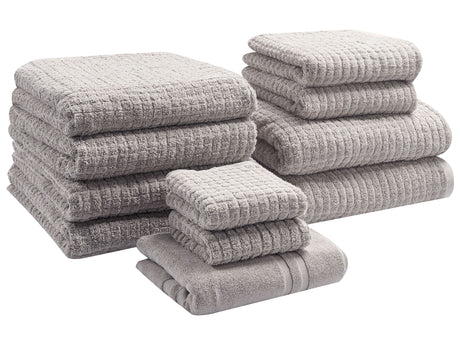 Set of 11 Towels Light Grey Cotton Low Twist Guest Hand Bath Towel Bath Sheet and Bath Mat Beliani