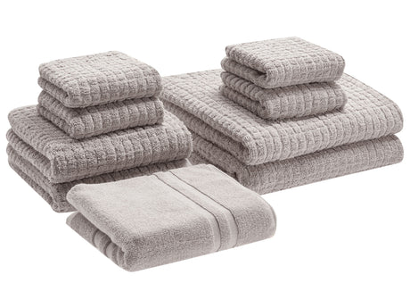 Set of 9 Towels Light Grey Cotton Low Twist Guest Hand Bath Towels and Bath Mat Beliani