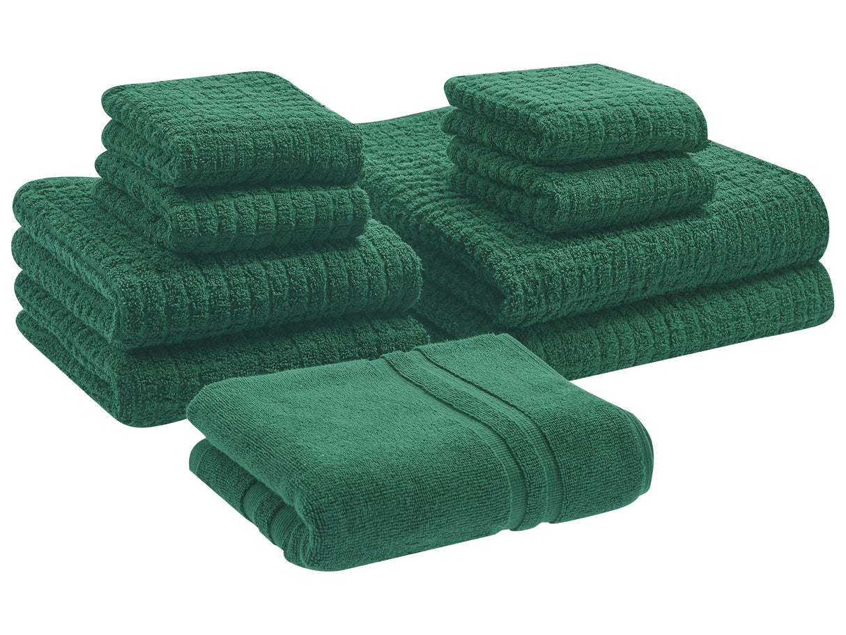 Set of 9 Towels Green Cotton Low Twist Guest Hand Bath Towels and Bath Mat Beliani