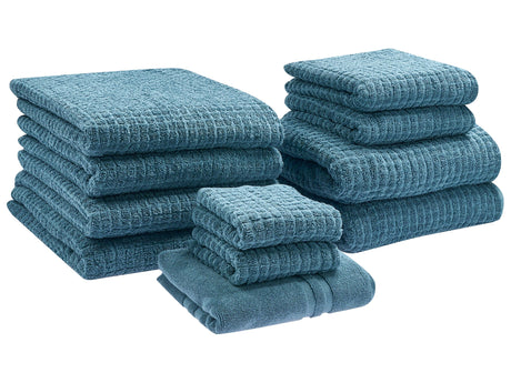 Set of 11 Towels Blue Cotton Low Twist Guest Hand Bath Towel Bath Sheet and Bath Mat Beliani