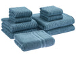 Set of 9 Towels Blue Cotton Low Twist Guest Hand Bath Towels and Bath Mat Beliani