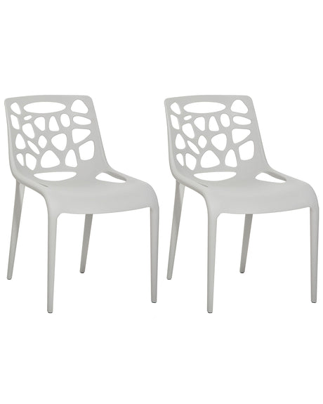 Set of 2 Dining Chairs Grey Plastic Seat Carved Pattern Back Garden Outdoor Kitchen Modern Design Beliani