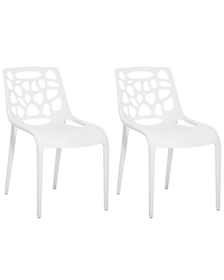Set of 2 Dining Chairs White Plastic Seat Carved Pattern Back Garden Outdoor Kitchen Modern Design Beliani