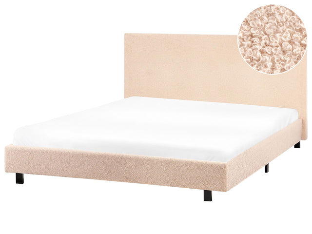 EU Double Size 4ft6 Waterbed Beige Boucle Upholstered with Mattress Headrest Modern Design Beliani