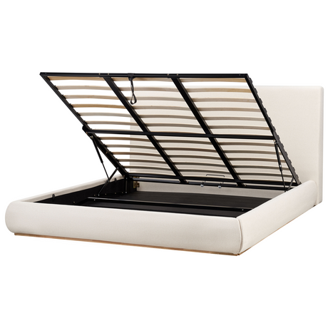 Ottoman Bed Light Beige Polyester EU Super King Size with Storage Headboard Bedroom Furniture Stylish Beliani