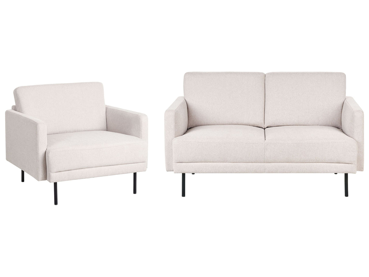 Modern Fabric 3-Seater Living Room Set Sofa Armchair Polyester Light Beige Water-Repellent Couch Metal Legs Woven Fabric Cushioned Back Minimalist Beliani