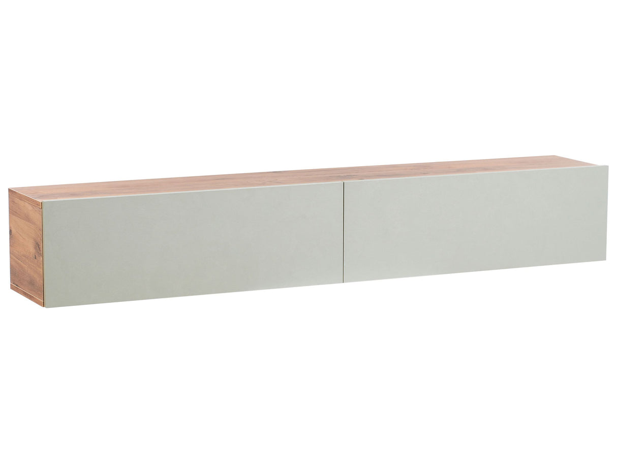 Wall Mounted TV Stand Light Green and Brown Up To 70ʺ TV Recommended 2 Cabinets Minimalist Design Living Room Beliani