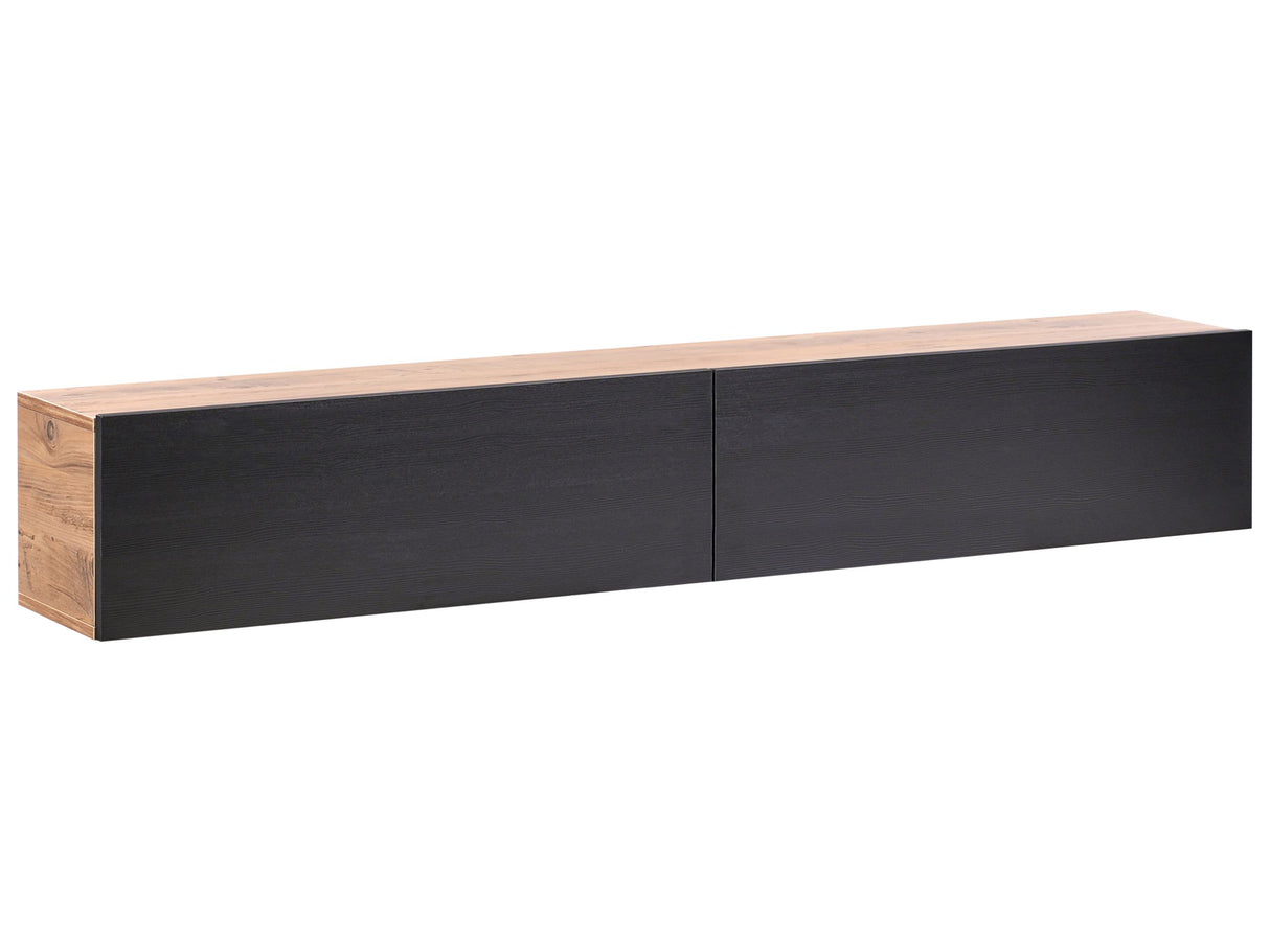 Wall Mounted TV Stand Black and Brown Up To 70ʺ TV Recommended 2 Cabinets Minimalist Design Living Room Beliani