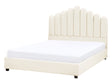 Bed Off-White Velvet EU Double Size 4ft6 Sea Shell Headboard Slatted Base Beliani