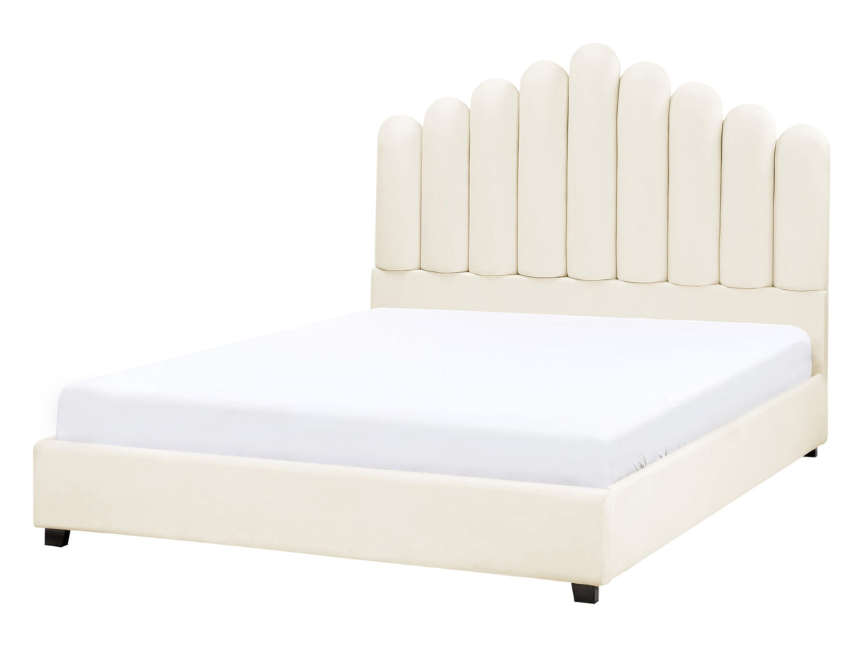 Bed Off-White Velvet EU Double Size 4ft6 Sea Shell Headboard Slatted Base Beliani