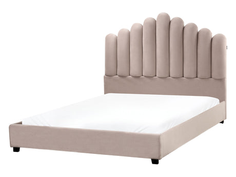 Waterbed Taupe Velvet EU Double Size 4ft6 Sea Shell Headboard Slatted Base Beliani