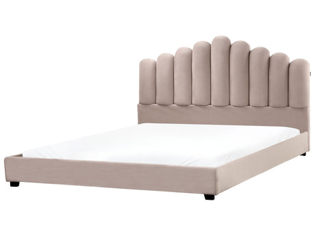 Waterbed Taupe Velvet EU Super King Size 6ft Sea Shell Headboard Slatted Base Beliani