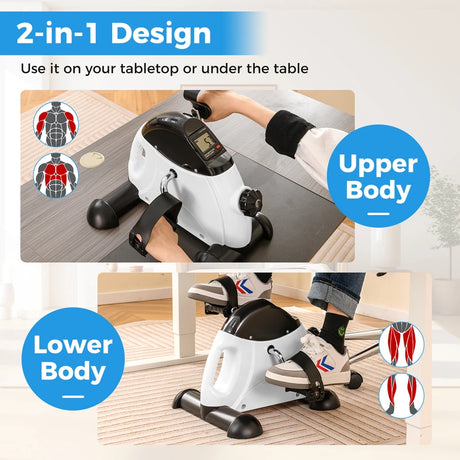 Mini Under Desk Bike Pedal Exerciser with Adjustable Resistance-Black &amp; White