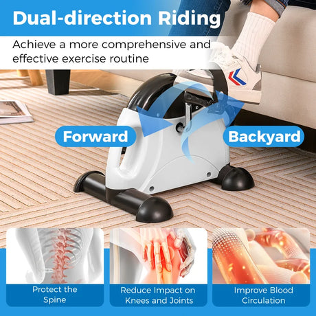 Mini Under Desk Bike Pedal Exerciser with Adjustable Resistance-Black &amp; White