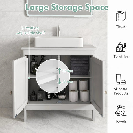 Under Freestanding Bathroom Vanity Sink Cabinet with 2 Doors-White