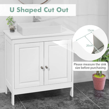 Under Freestanding Bathroom Vanity Sink Cabinet with 2 Doors-White