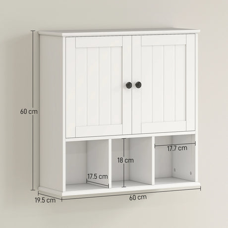 HOMCOM Farmhouse Bathroom Wall Cabinet, Wall Mounted Medicine Cabinet with Adjustable Shelf, Open Compartments, White