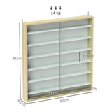 HOMCOM 7-Tier Wall Display Shelf Unit Cabinet w/ 6 Adjustable Shelves Glass Doors Home Office Ornaments 83x80cm, Oak
