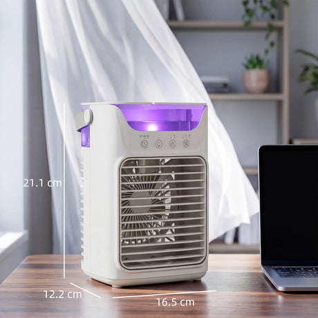 HOMCOM Air Cooler with Adjustable Head, Portable Air Conditioner with 3 Wind Speed, 2 Cool Mist, RGB Light, Grey