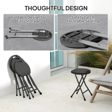 Outsunny Set of Four Folding Carry Stools - Charcoal Grey