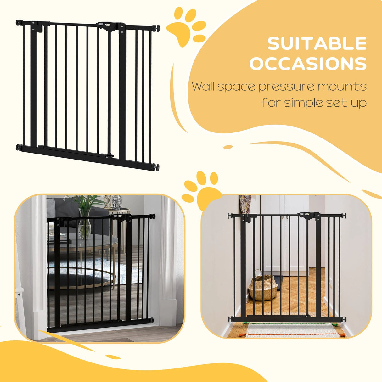 PawHut Adjustable Safety Gate w/ One Extensions, Four Adjustable Screws, Black