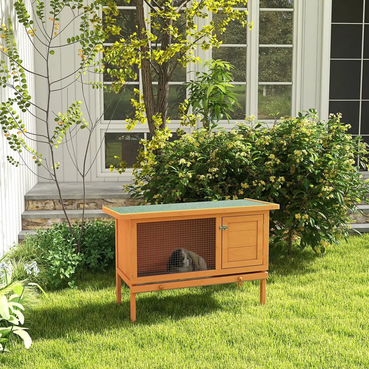 PawHut Rabbit Hutch Outdoor Guinea Pig Hutch Bunny Cage Shelter Outdoor, 90 x 45 x 65cm