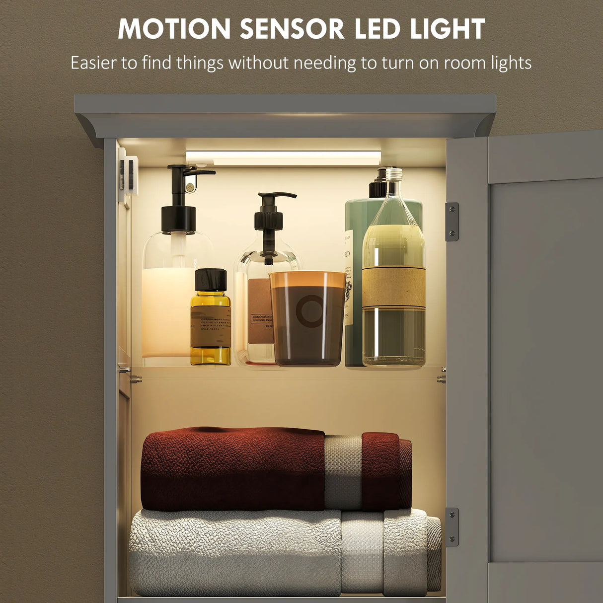 HOMCOM Slim Bathroom Storage Cabinet, with Sensor Lights - White