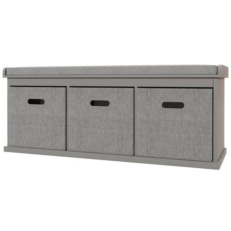 HOMCOM Three-Drawer Shoe Storage Bench, with Padded Top Seat - Grey