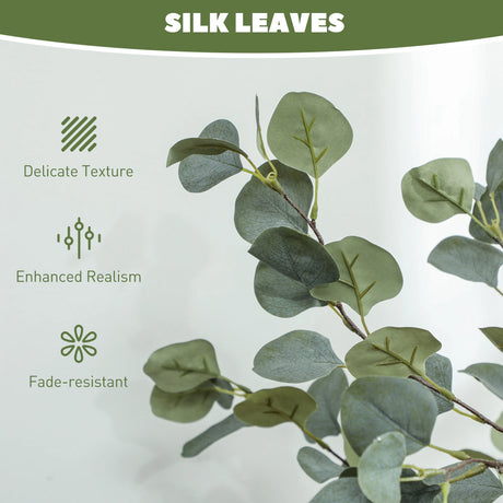HOMCOM Set of 2 Decorative Artificial Tree, 4ft/ 120cm Silk Eucalyptus Trees with 230 Silver Dollar Leaves in Pot, Fake Plants for Home, Office, Living Room, Indoor Decor