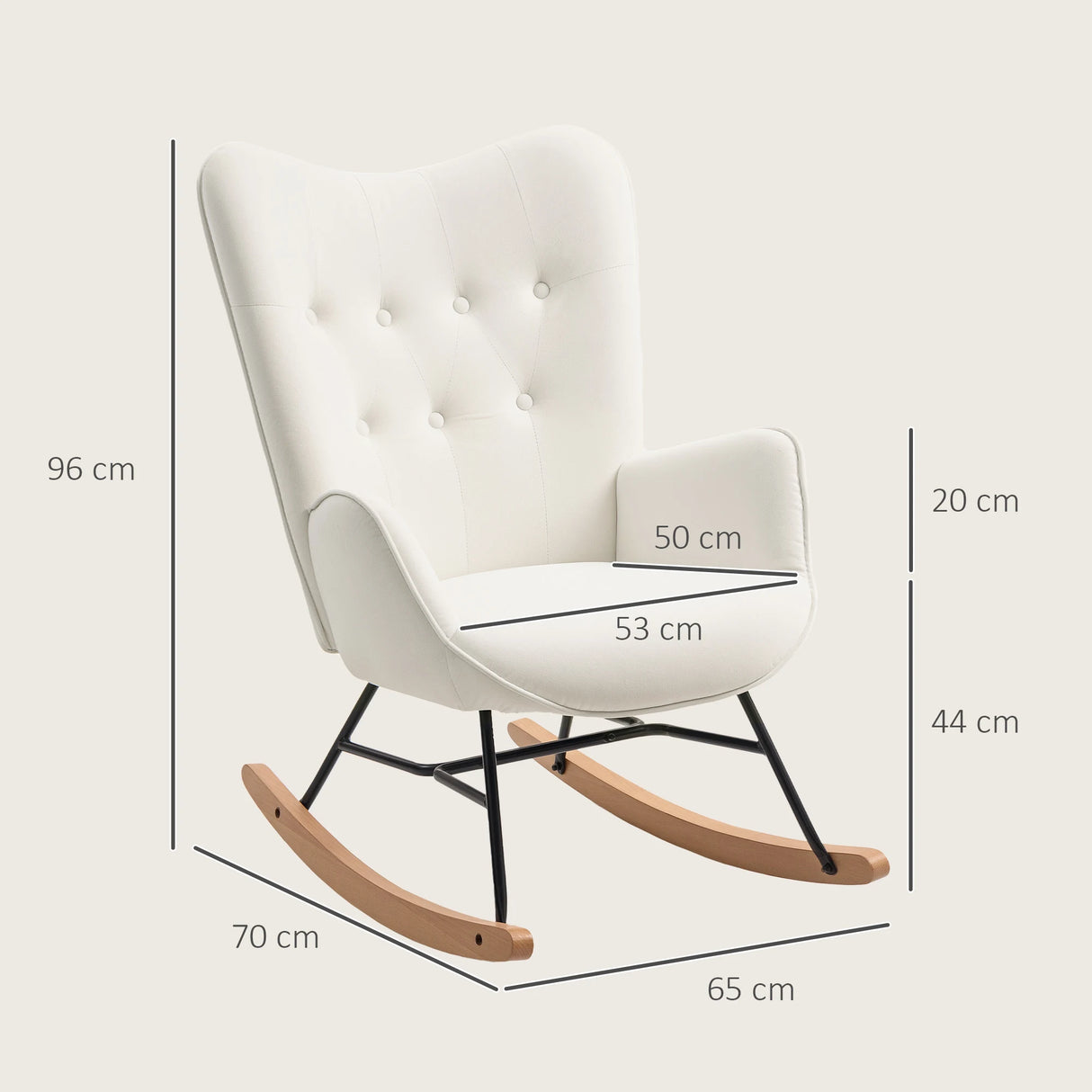 HOMCOM Rocking Chair, Modern Upholstered Velvet Armchair with Solid Wood Legs and Metal Frame for Living Room, Bedroom, Cream