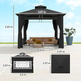 Outsunny 3 x 3 m Garden Gazebo, Double Roof Metal Gazebo with Removable Sidewalls and Church Windows, Outdoor Canopy Shelter, Black