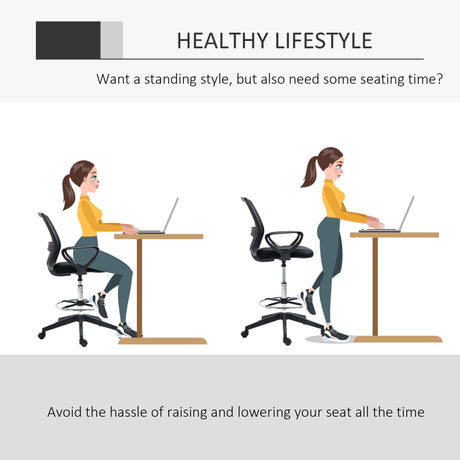 Vinsetto Ergonomic Mesh Back Drafting Chair, Tall Office Chair, Draughtsman Chair with Adjustable Height and Footrest 360 Swivel, Set of 5