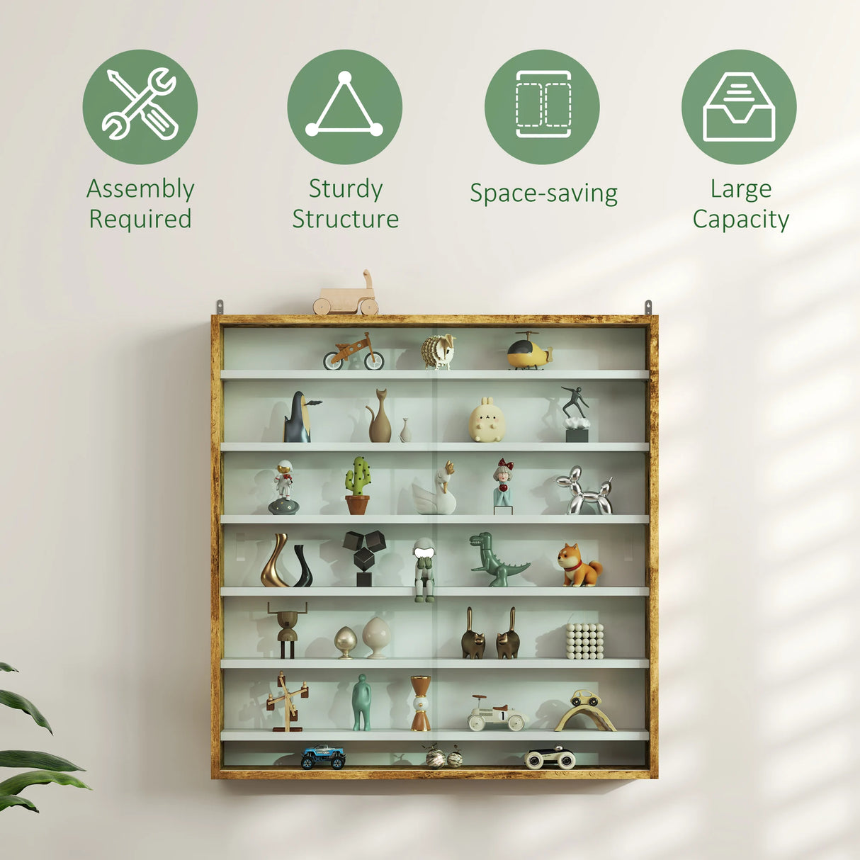 HOMCOM Six Shelf Display Cabinet, with Glass Doors - Brown