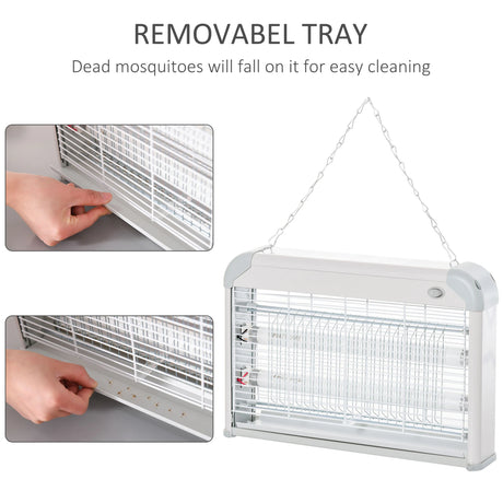 Outsunny Electric Fly Zapper, 20W Electric Fly Killer, Wall Hanging Bug Zapper Indoor & Outdoor Attracting Insect Mosquito Killer, Grey