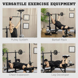 HOMCOM Adjustable Weight Bench with Pulley System, Incline Bench Press Set with Squat Rack, Leg Developer, Butterfly and Weight Storage, for Home Gym Full Body Workout