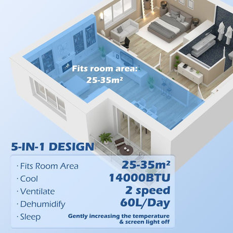 HOMCOM 14000 BTU Mobile Air Conditioner for Room up to 35m², Smart Home WiFi Compatible, with Dehumidifier, Fan, 24H Timer