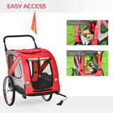 PawHut 2-In-1 Dog Bike Trailer Pet Stroller with Universal Wheel Reflector Flag Red