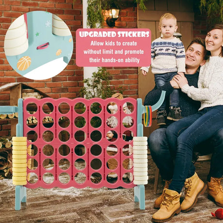4-in-a-Row Connect Game with Basketball Hoop and Toss Ring-Multicolor