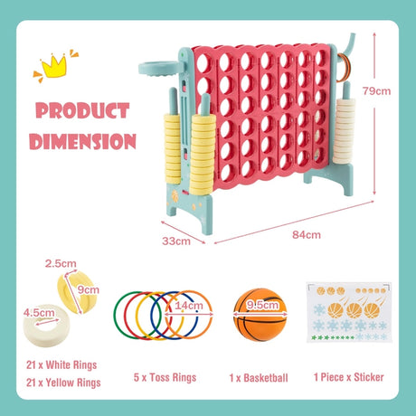 4-in-a-Row Connect Game with Basketball Hoop and Toss Ring-Multicolor