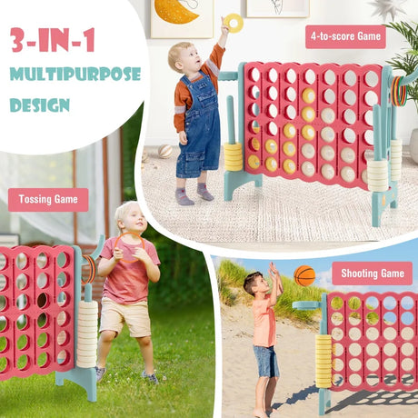 4-in-a-Row Connect Game with Basketball Hoop and Toss Ring-Multicolor