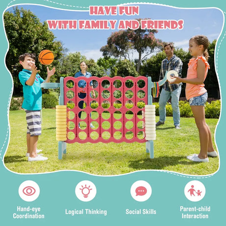 4-in-a-Row Connect Game with Basketball Hoop and Toss Ring-Multicolor